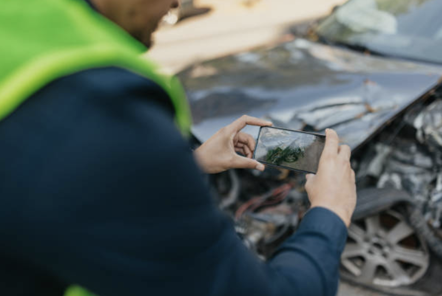 chico haciendo fotos a los daños del coche